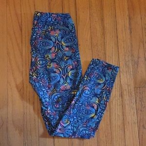 Lularoe blue and coral pattern leggings (OS)